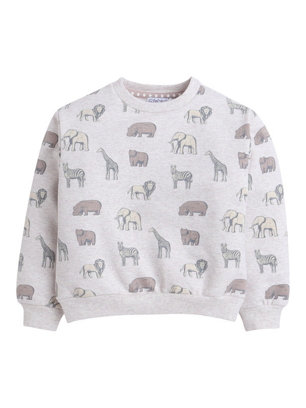 Boys Safari Print Fleece Tracksuit – Sand & Heather Grey 2-Piece Set