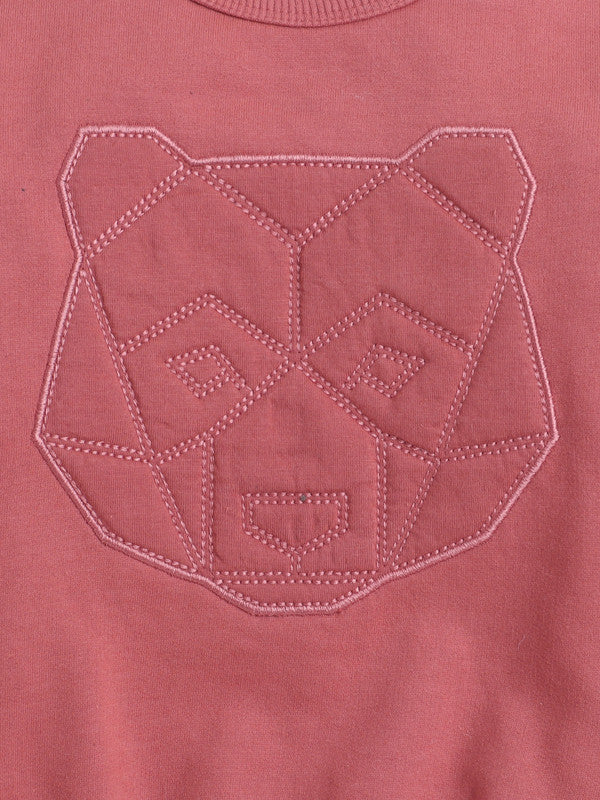Dirkje Boys Bear Graphic Fleece Tracksuit – Coral & Grey 2-Piece Set
