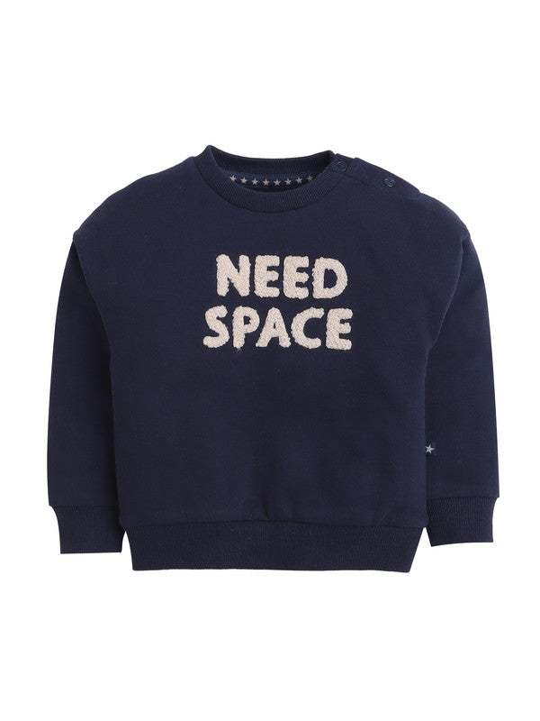 Baby Boys “Need Space” Fleece Tracksuit – Navy & Cream 2-Piece Set