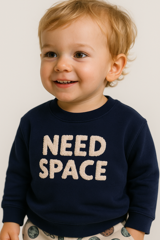Baby Boys “Need Space” Fleece Tracksuit – Navy & Cream 2-Piece Set