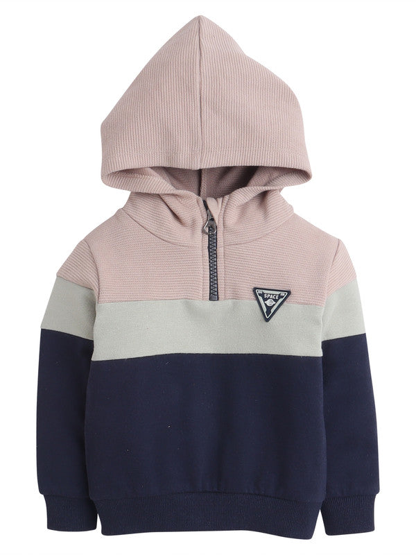 Boys Colorblock Fleece Tracksuit – Beige & Navy 2-Piece Set