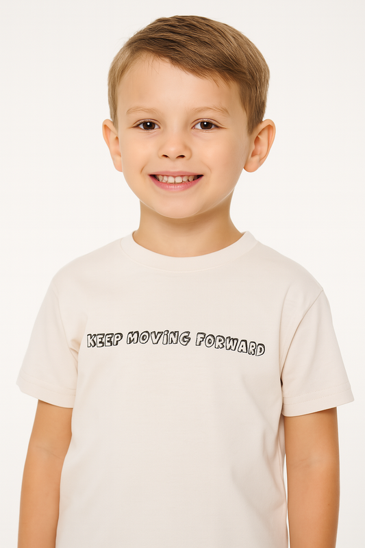Junior Boys Beige ‘KEEP MOVING FORWARD’ Cotton T-shirt