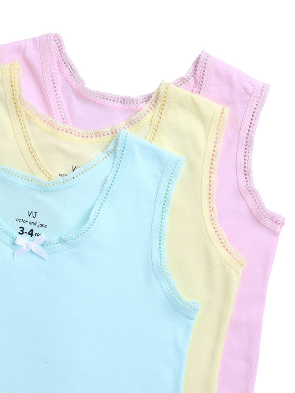 3-Pack Girls' Cotton Vests – Pastel Soft Essentials in Pink, Yellow & Blue