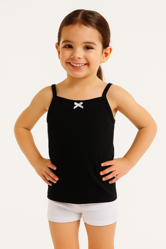 3-Pack Girls' Camisoles – Cotton Comfort in Black, White & Grey