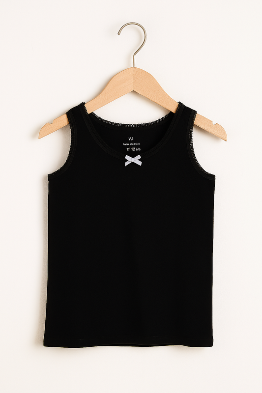 3-Pack Girls' Cotton Vests – Neutral Basics in Black, White & Grey