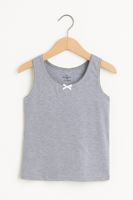 3-Pack Girls' Cotton Vests – Neutral Basics in Black, White & Grey
