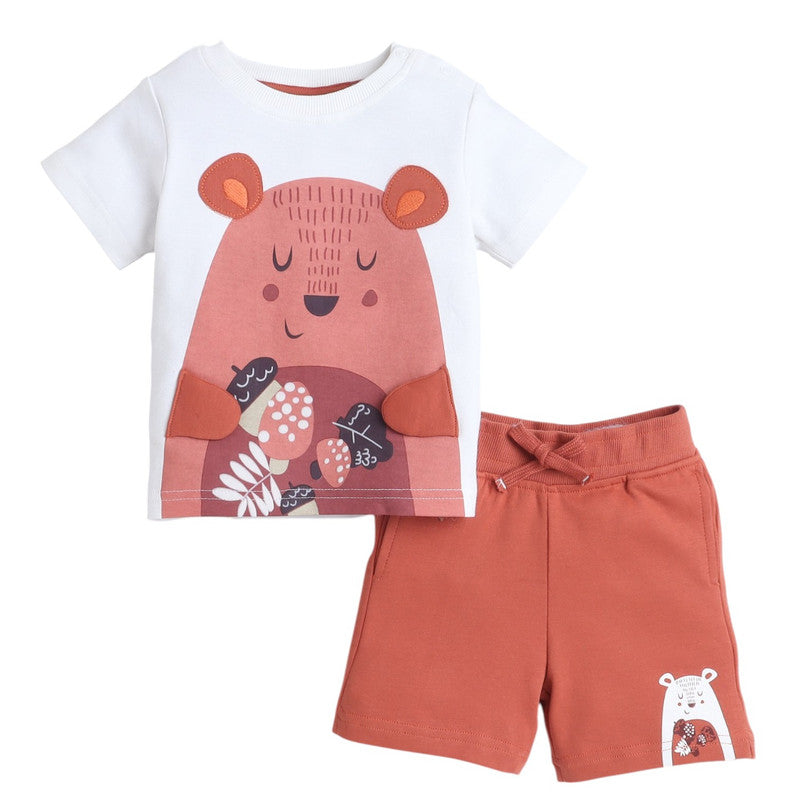 Victor and Jane Boys' 2pcs Casual Summer Cute Panda Print Round Neck T-Shirt and Shorts Set