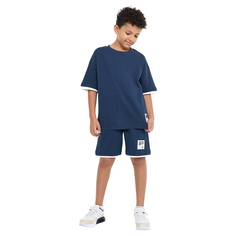 Victor and Jane Boys' Cord Set – Navy T-Shirt and Shorts Outfit with Label Detail
