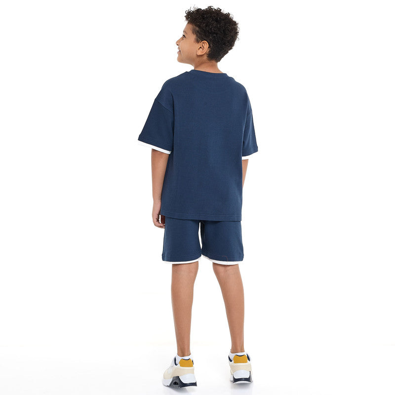 Victor and Jane Boys' Cord Set – Navy T-Shirt and Shorts Outfit with Label Detail