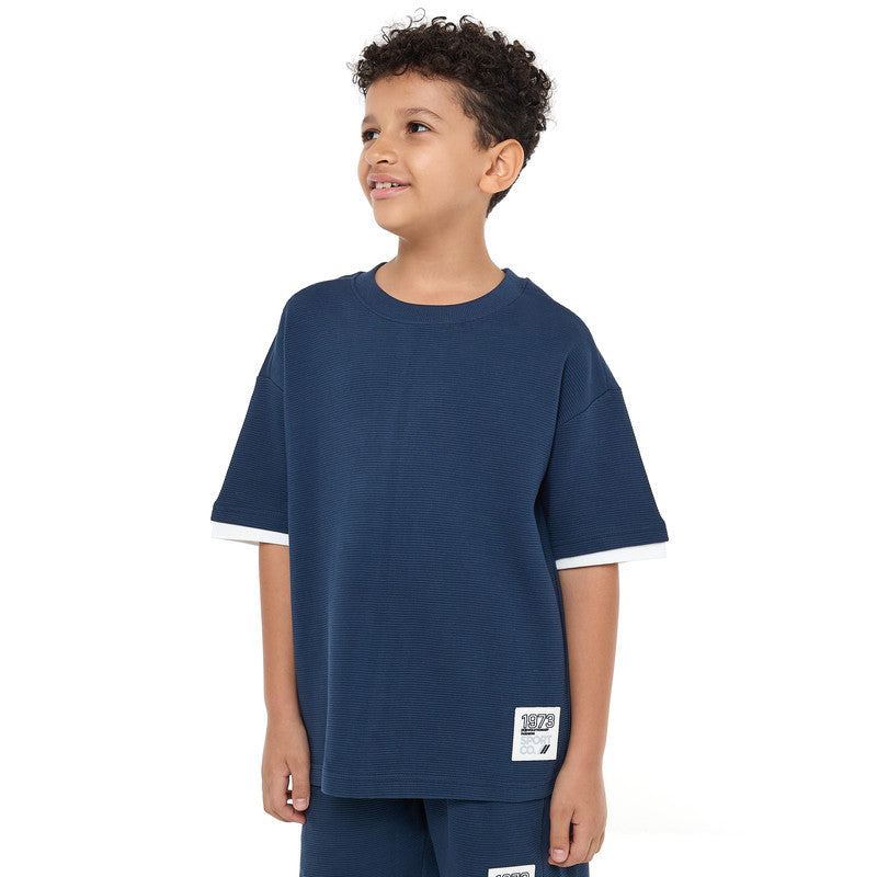Victor and Jane Boys' Cord Set – Navy T-Shirt and Shorts Outfit with Label Detail
