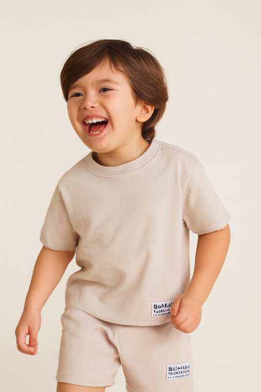 Boys Cotton Interlock Tee & Shorts Set – Sand