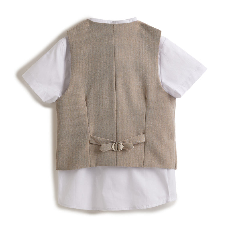 Neutral/Beige Waistcoat And Short Set With Shirt And Bow Tie