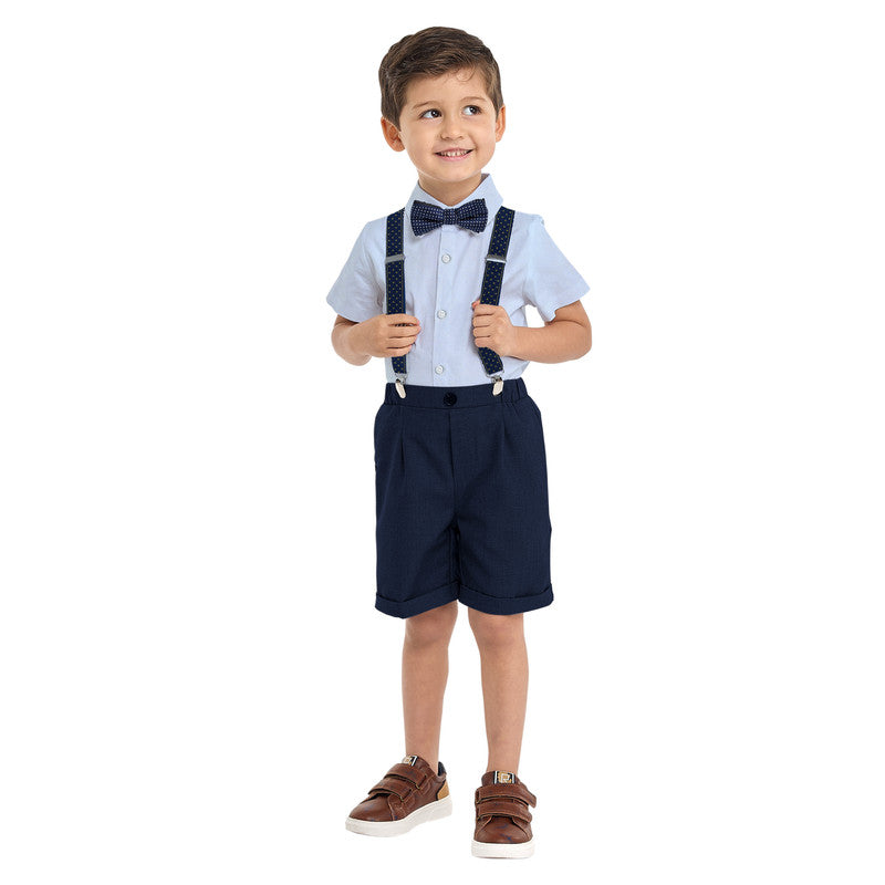 Blue Shorts And Braces Set With Shirt And Bow Tie