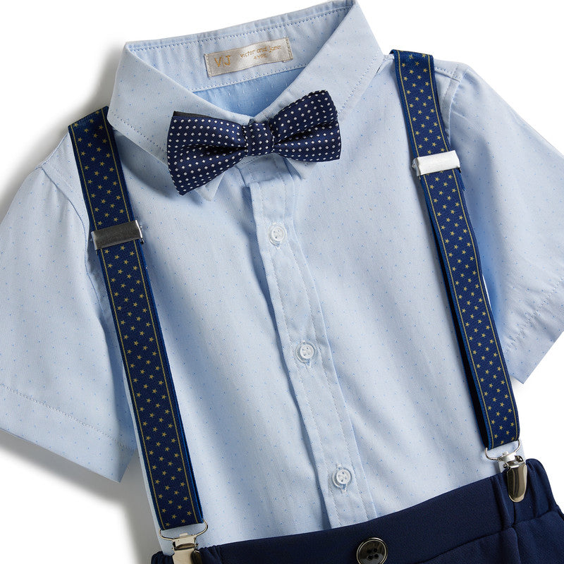 Blue Shorts And Braces Set With Shirt And Bow Tie