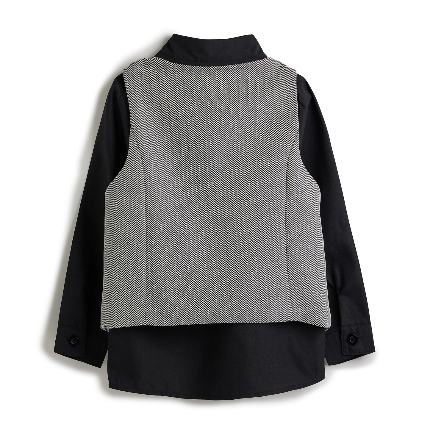 Grey Herringbone Waistcoat And Pant Set With Shirt And Tie