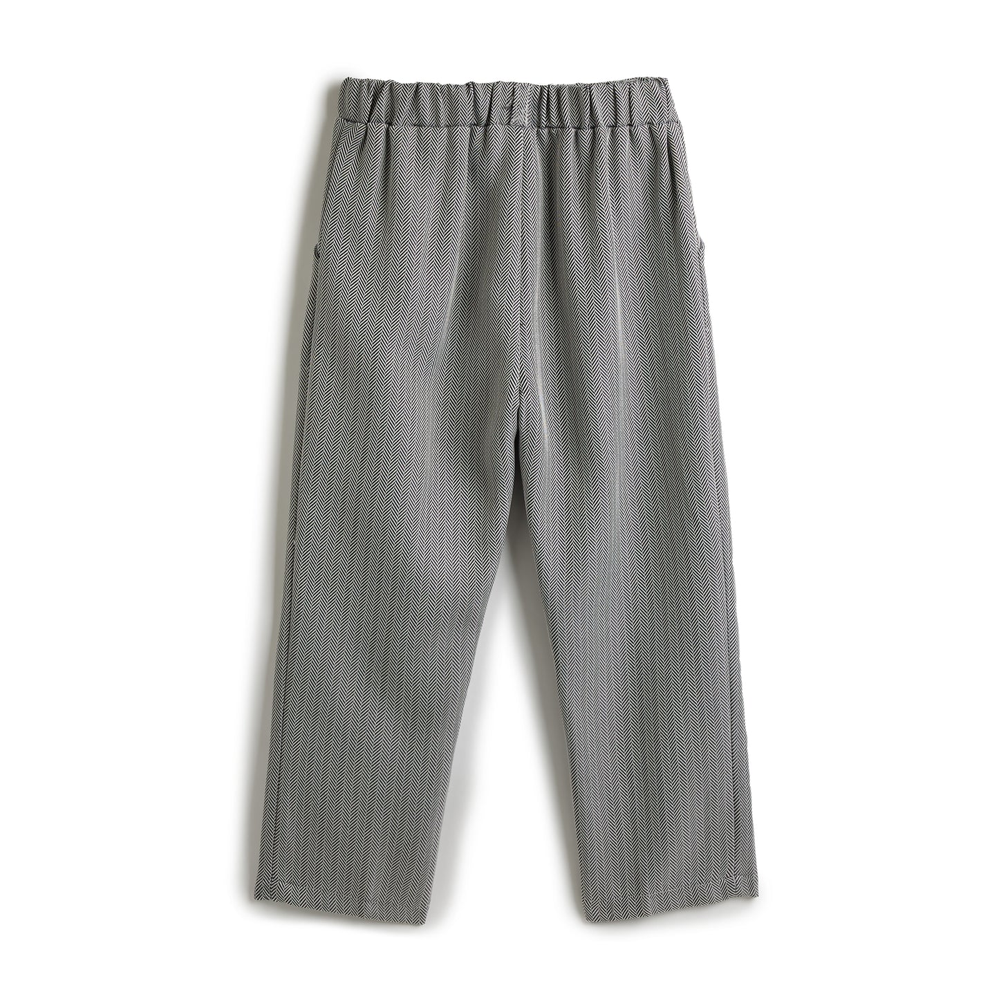 Grey Herringbone Waistcoat And Pant Set With Shirt And Tie