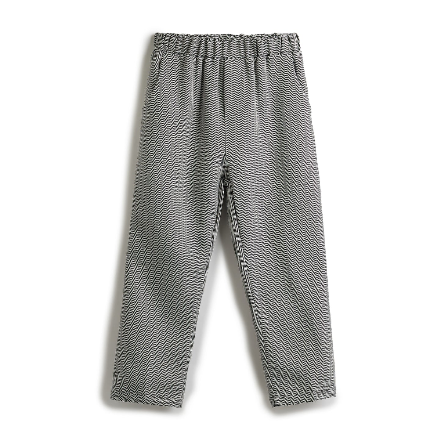 Grey Herringbone Waistcoat And Pant Set With Shirt And Tie