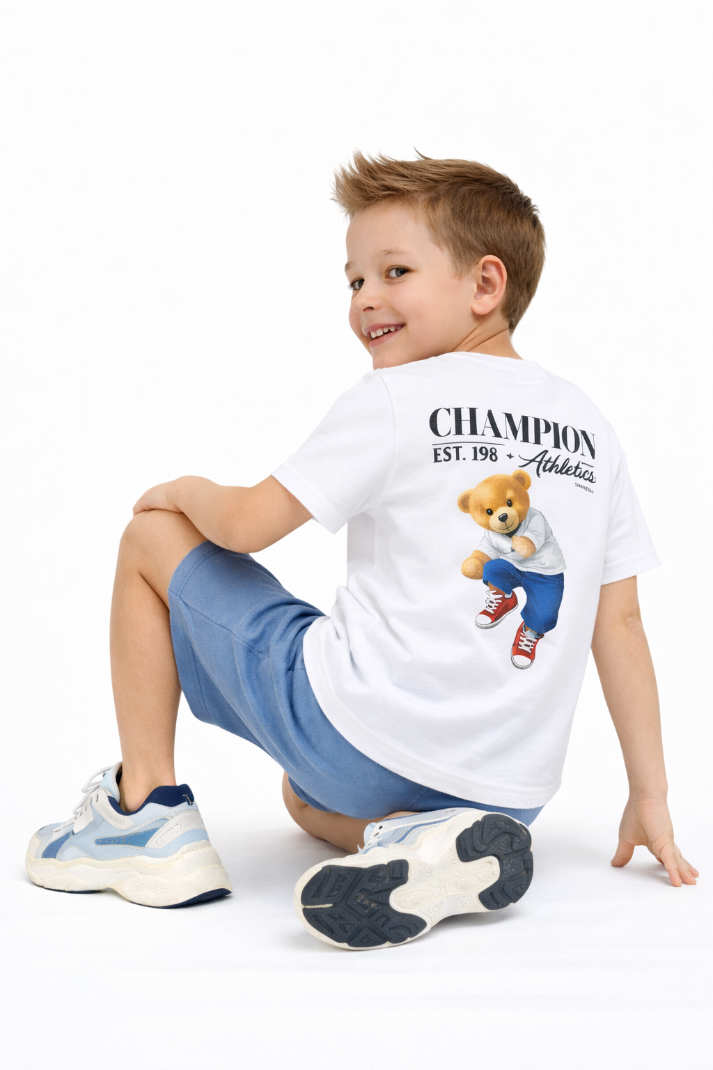 Boys 2 Pc set Champion Bear T-Shirt & Blue Shorts Set