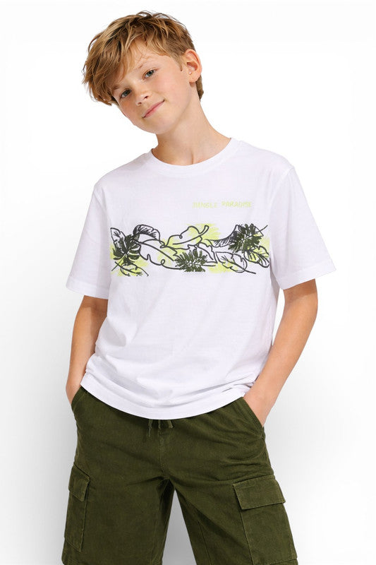 Boys Nature Sketch T-Shirt & Olive Cargo Shorts Set
