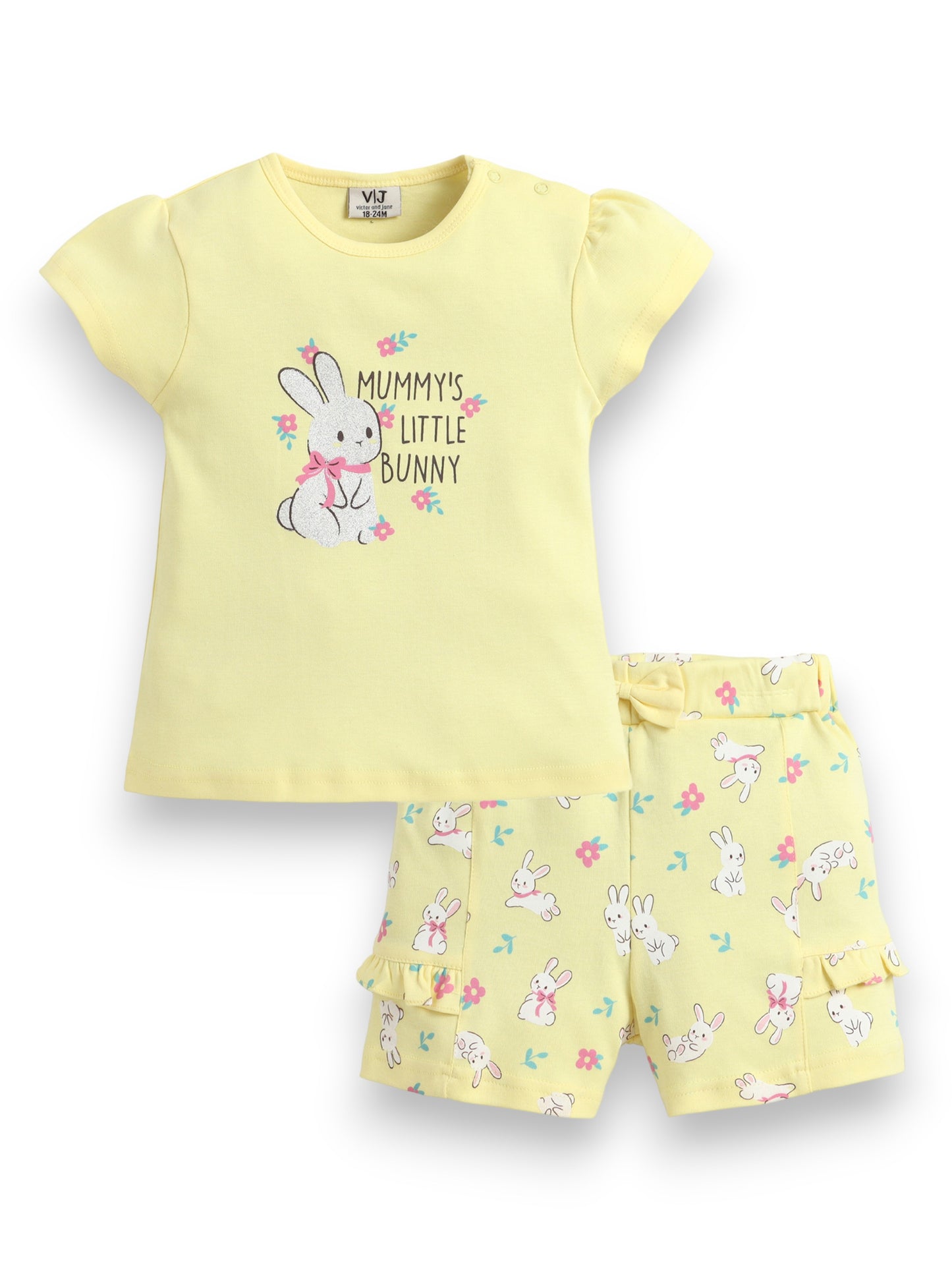 Infant Girls’ 2-Piece Set – Bunny Graphic Top & Floral Ruffle Shorts