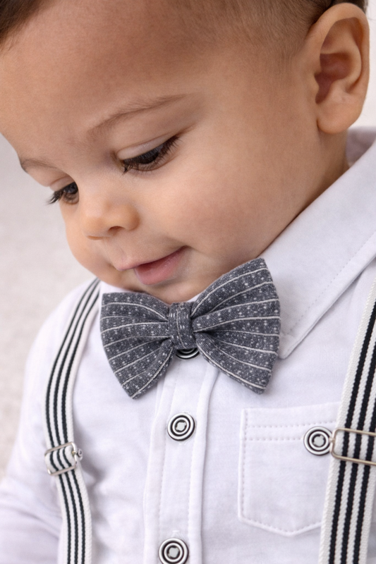 Infant Boys’ Shirt, Bow Tie & Suspenders Mock Romper 3 Pc Set