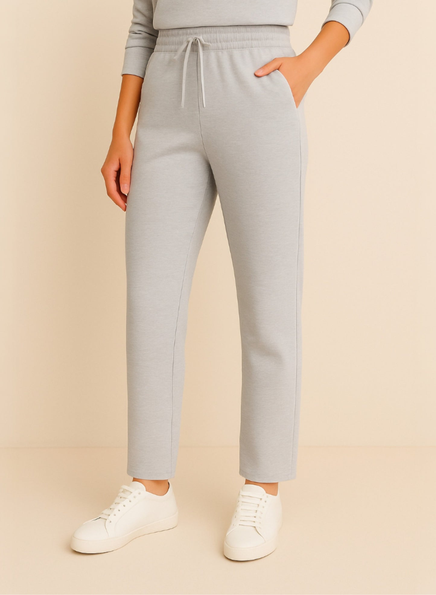 Light Grey Straight-Leg Drawstring Joggers –Cotton interlock