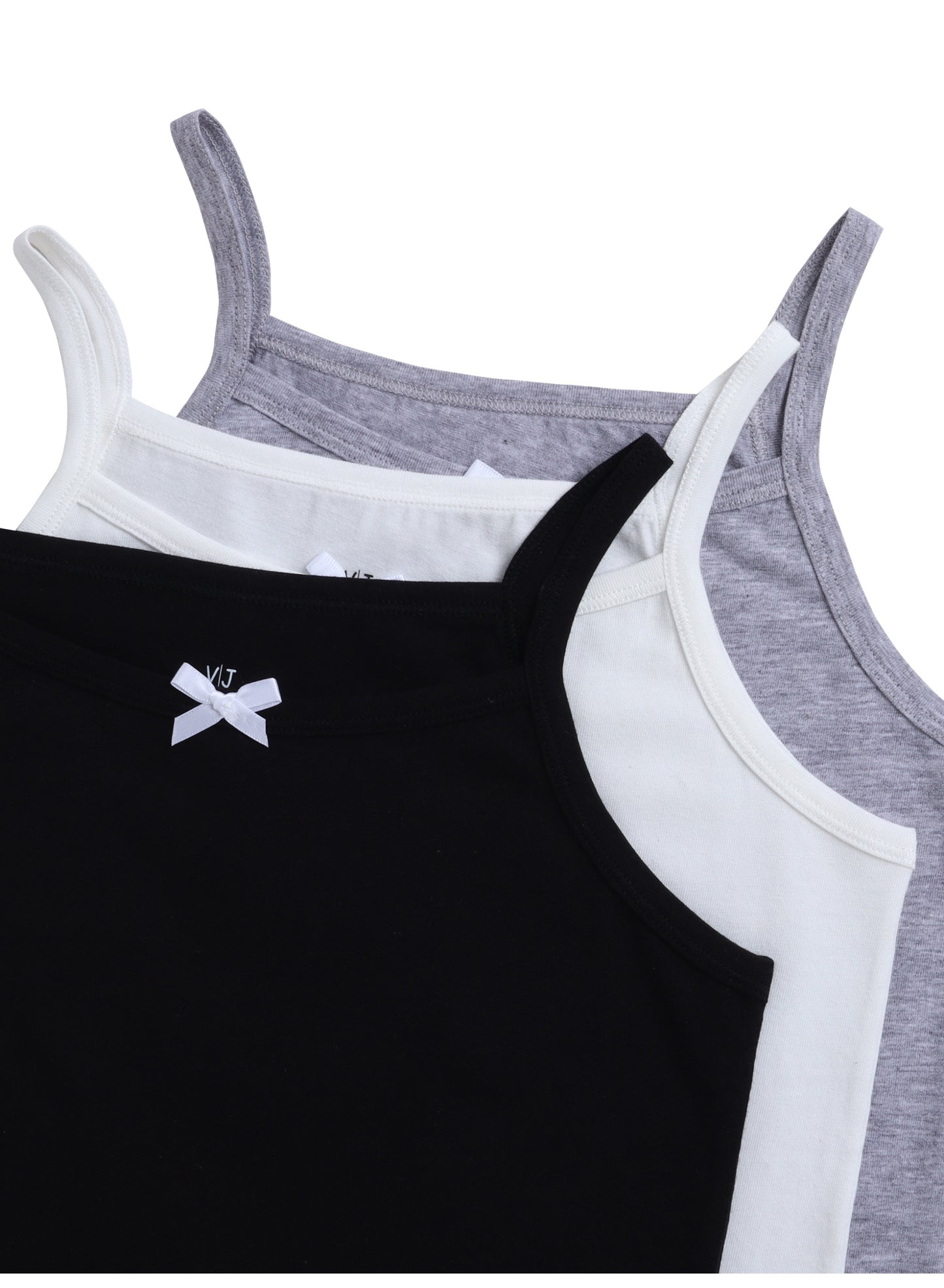 3-Pack Girls' Camisoles – Cotton Comfort in Black, White & Grey