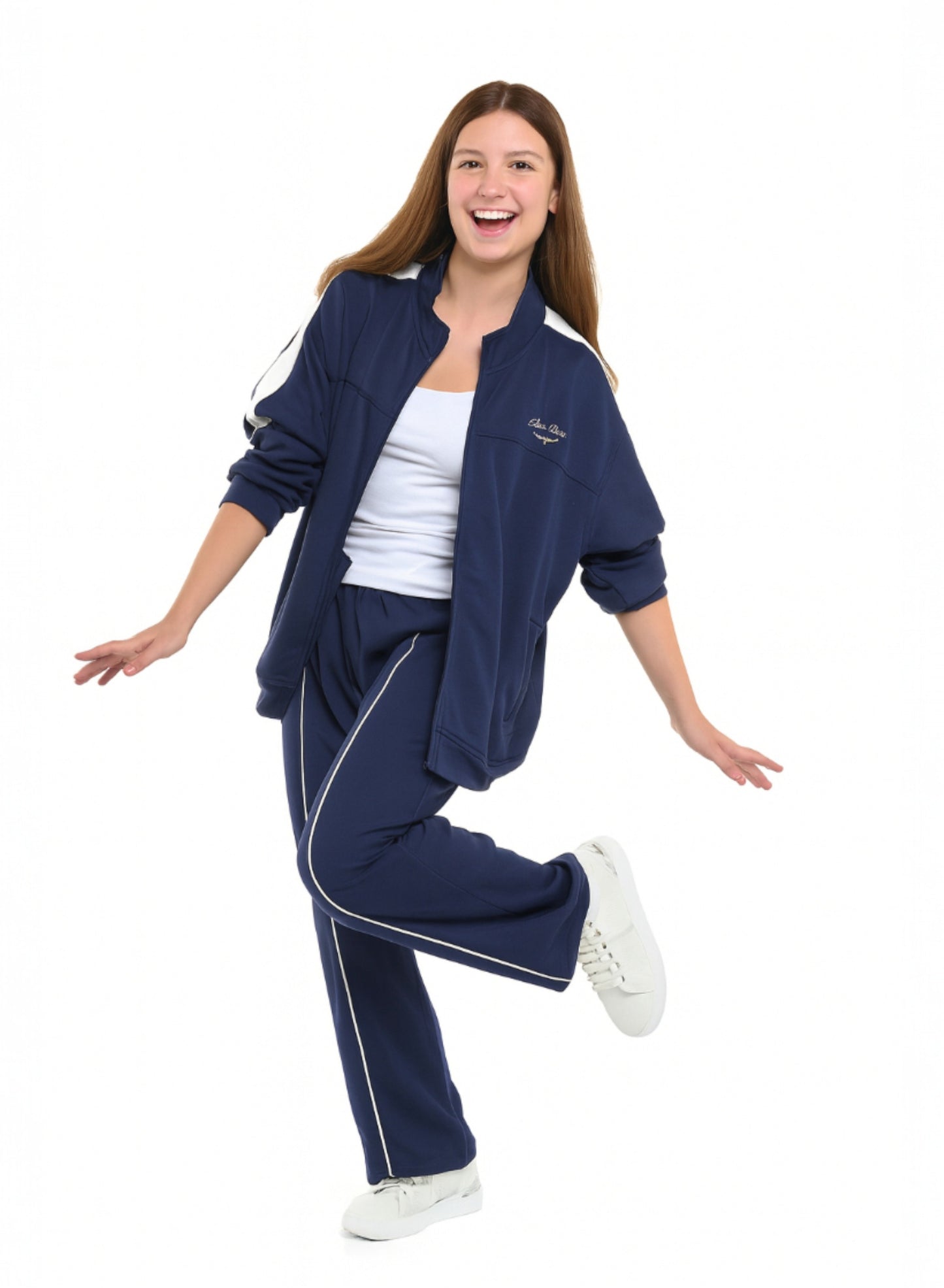 Girls’ Navy Striped Track Set – Zip-Up Jacket & Joggers