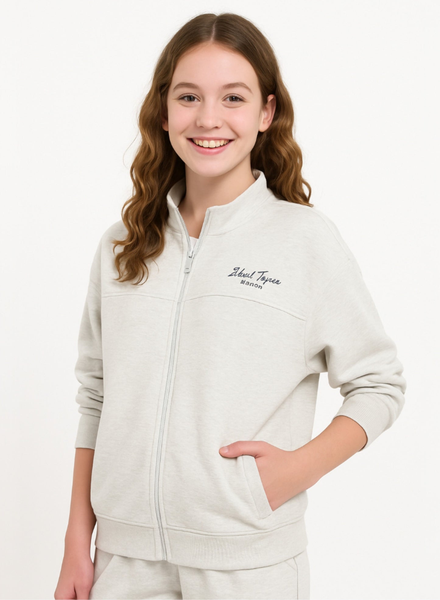 Girls’ Grey Striped Track Set – Zip-Up Jacket & Joggers