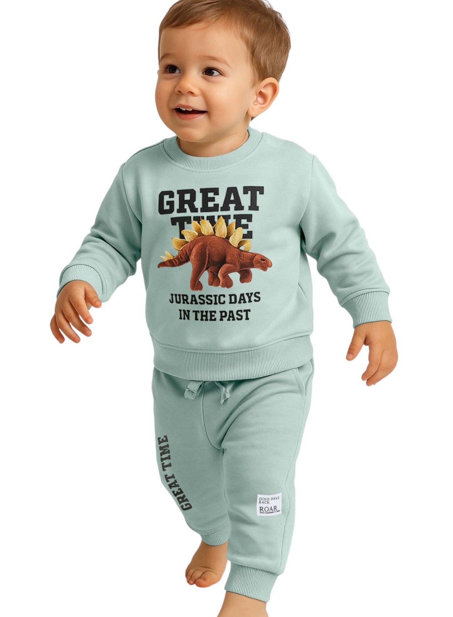 Baby Boys’ 2-Piece Set – “Jurassic Days” Dinosaur Sweatshirt & Joggers Set