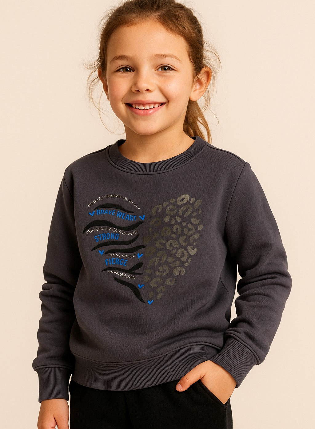 Girls' – Heart Graphic Sweatshirt | 100% Cotton,