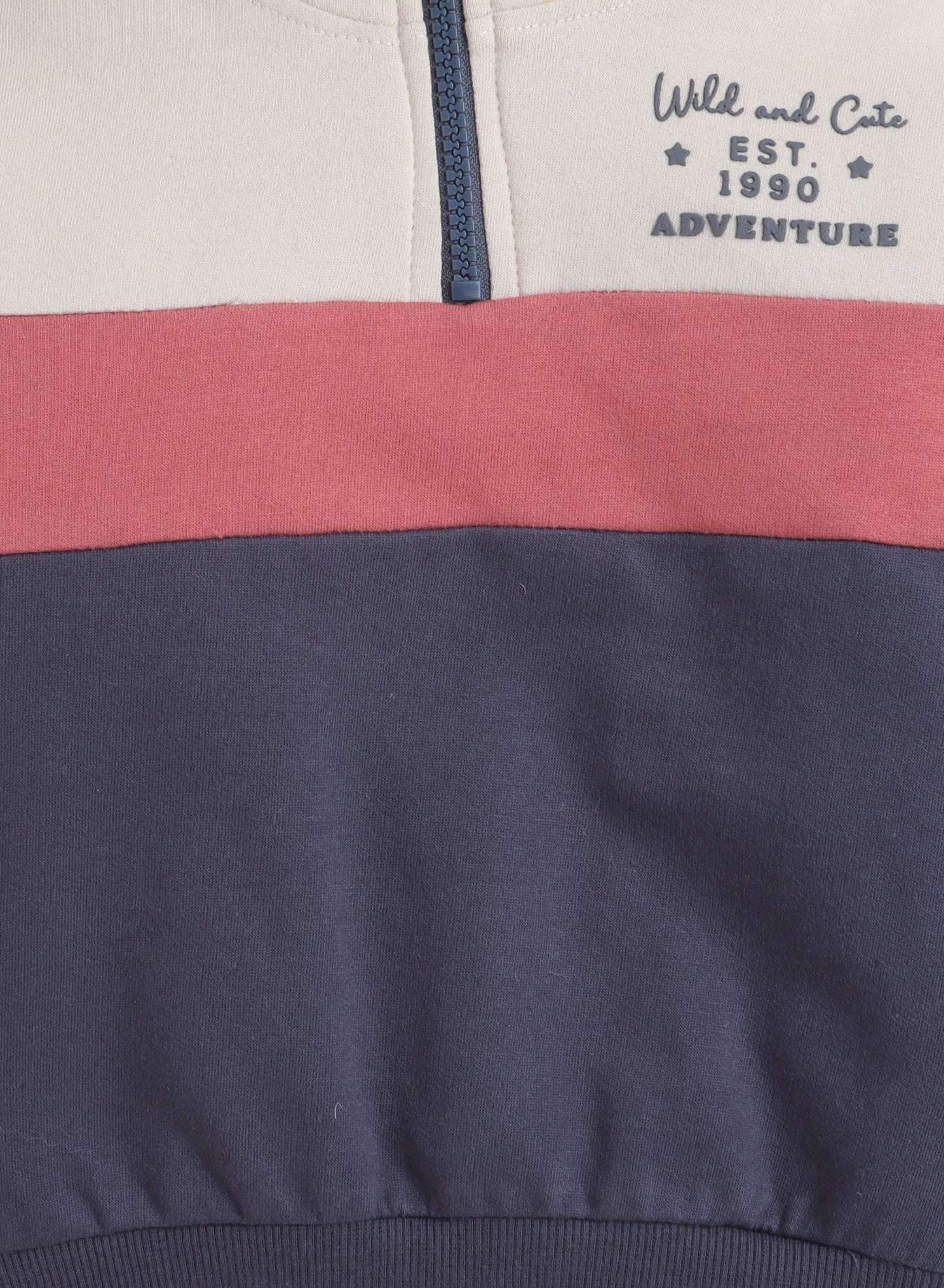 Boys Colorblock Fleece Tracksuit – Cream, Terracotta & Grey 2-Piece Set