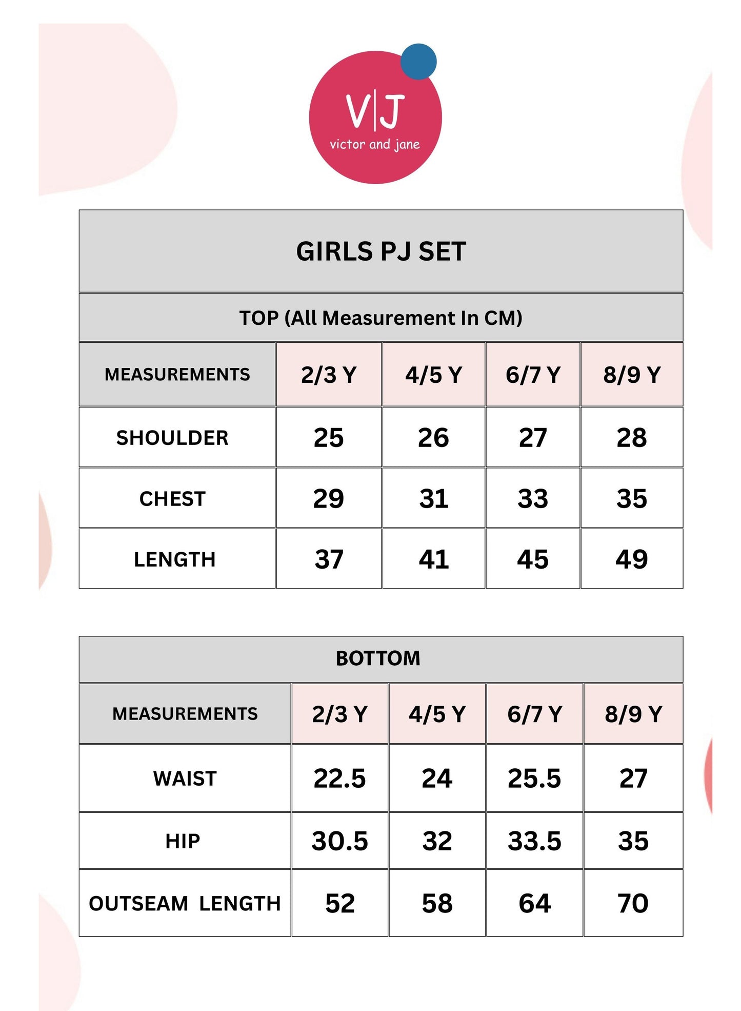 Victor and Jane Girls' PJ Sets – Soft, Breathable Sleepwear for Kids 2-3YRS