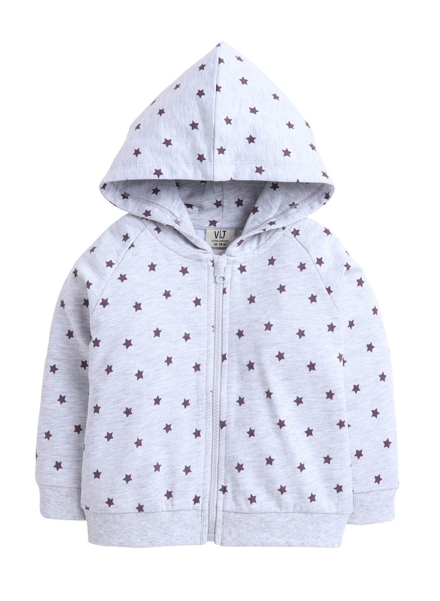 Baby Girl Heart & Star Cotton Fleece 3-Piece Set – Light Grey & Pink
