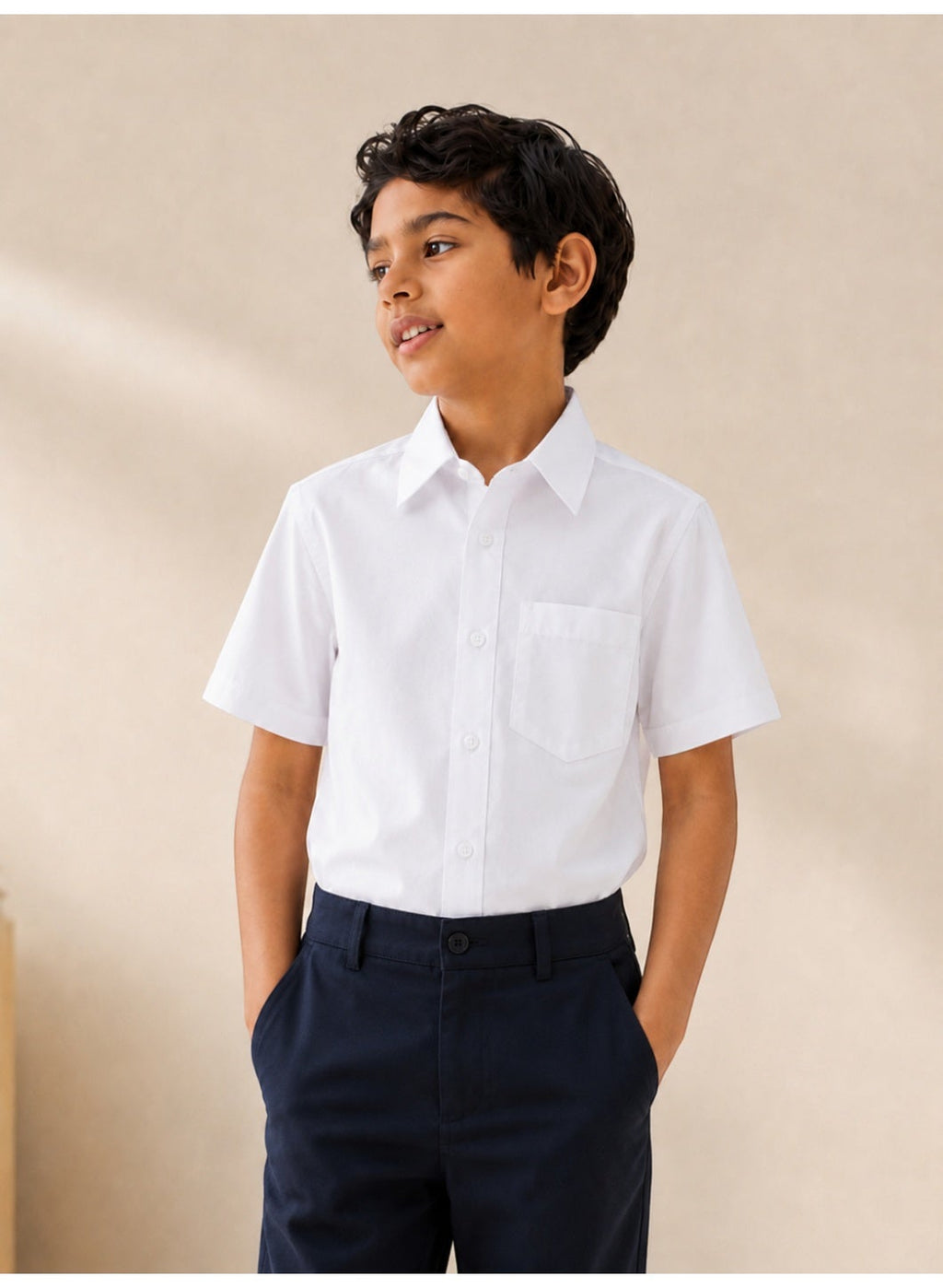 Boys Short Sleeve Collared Shirt- white