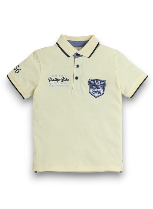Victor & Jane Boys' Polo T-Shirt – Yellow colour with Embroidered label detail