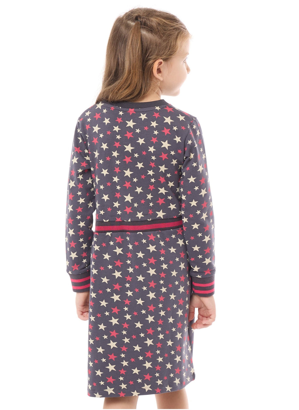 Silver Print Star Dress With Matching Waist Rib- Girls Dress