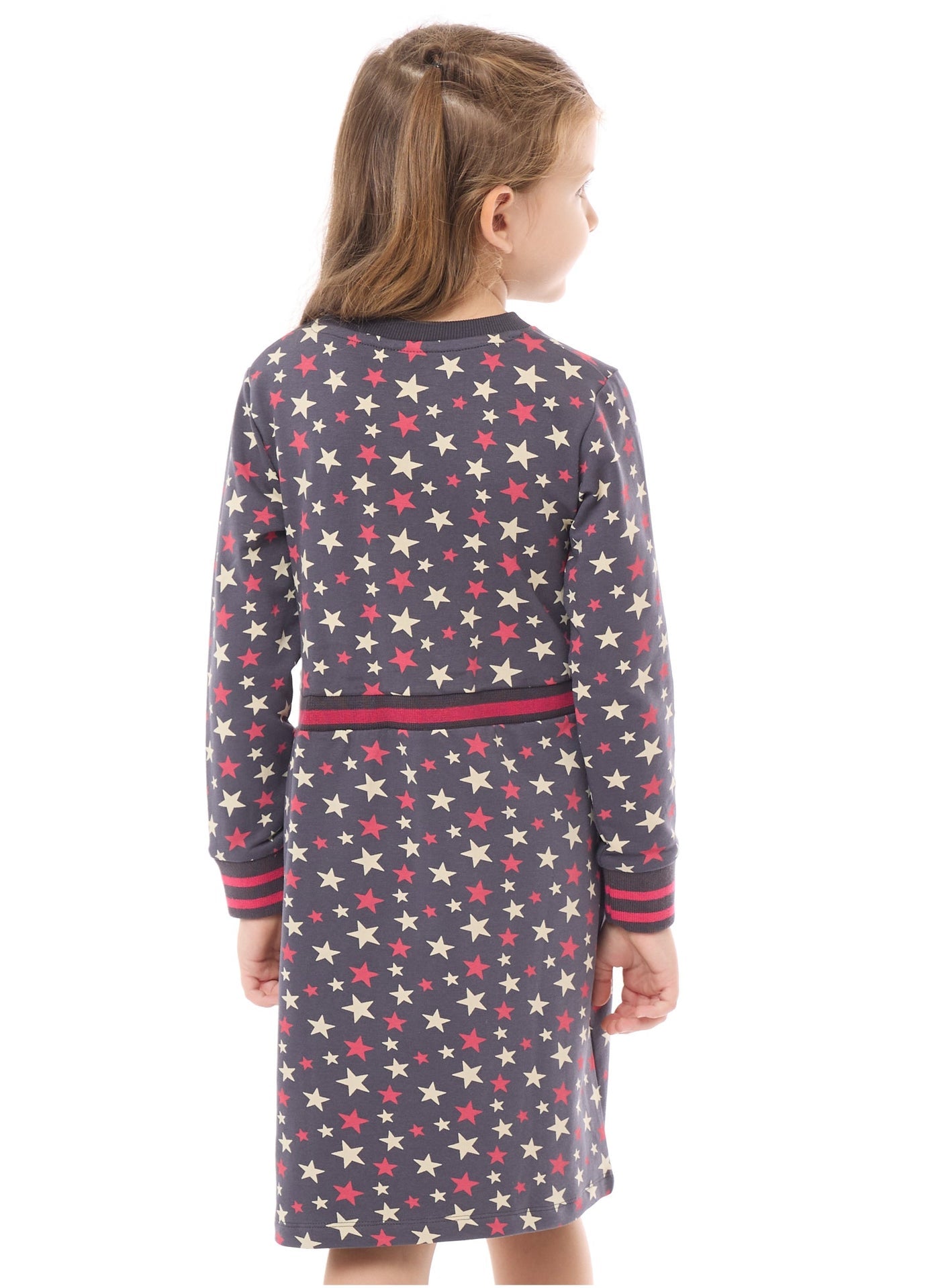 Silver Print Star Dress With Matching Waist Rib- Girls Dress