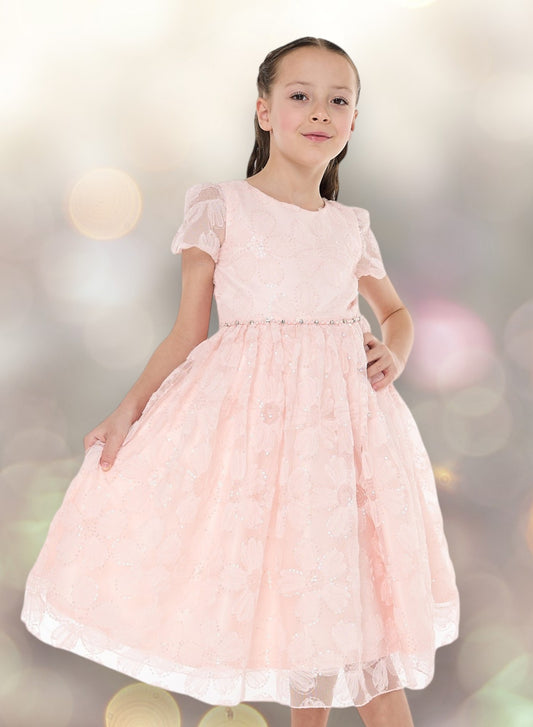 Girls Pink Flower Sequin Dress