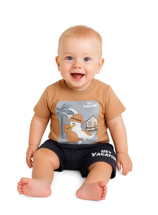Victor and Jane Infant Boys' Light Brown And Green T-Shirt and Shorts Set