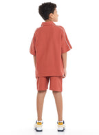 Victor And Jane Boys' Oversized Jacquard Set “ 2-Piece Outfit With Pockets, Polo T-Shirt With Half  Zipper And Shorts