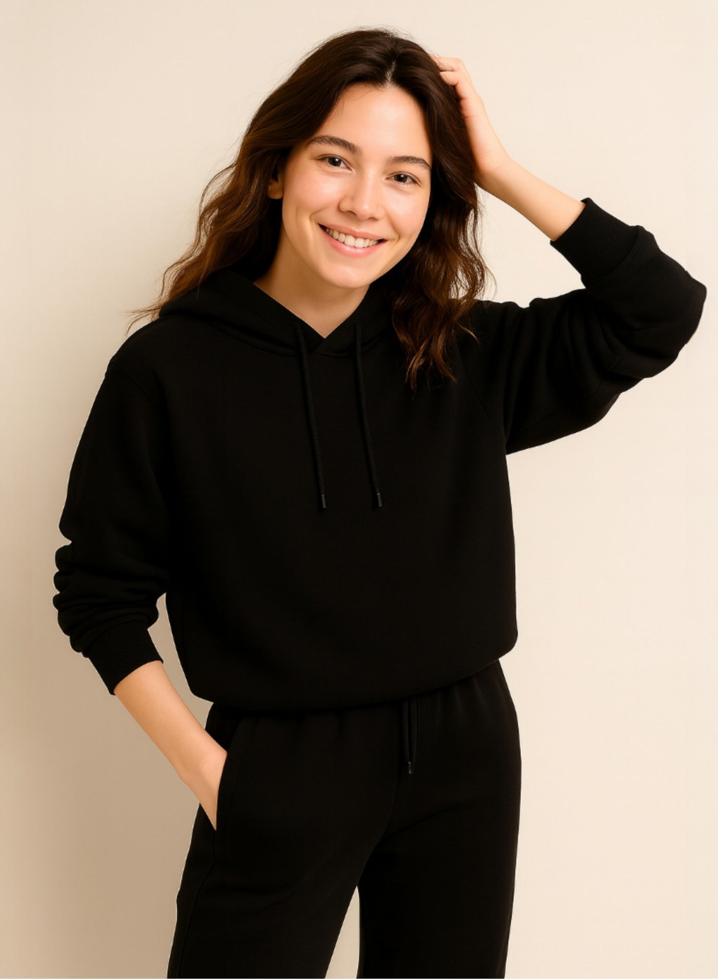 Black Hoodie with Drawstring- 100% Cotton Fleece