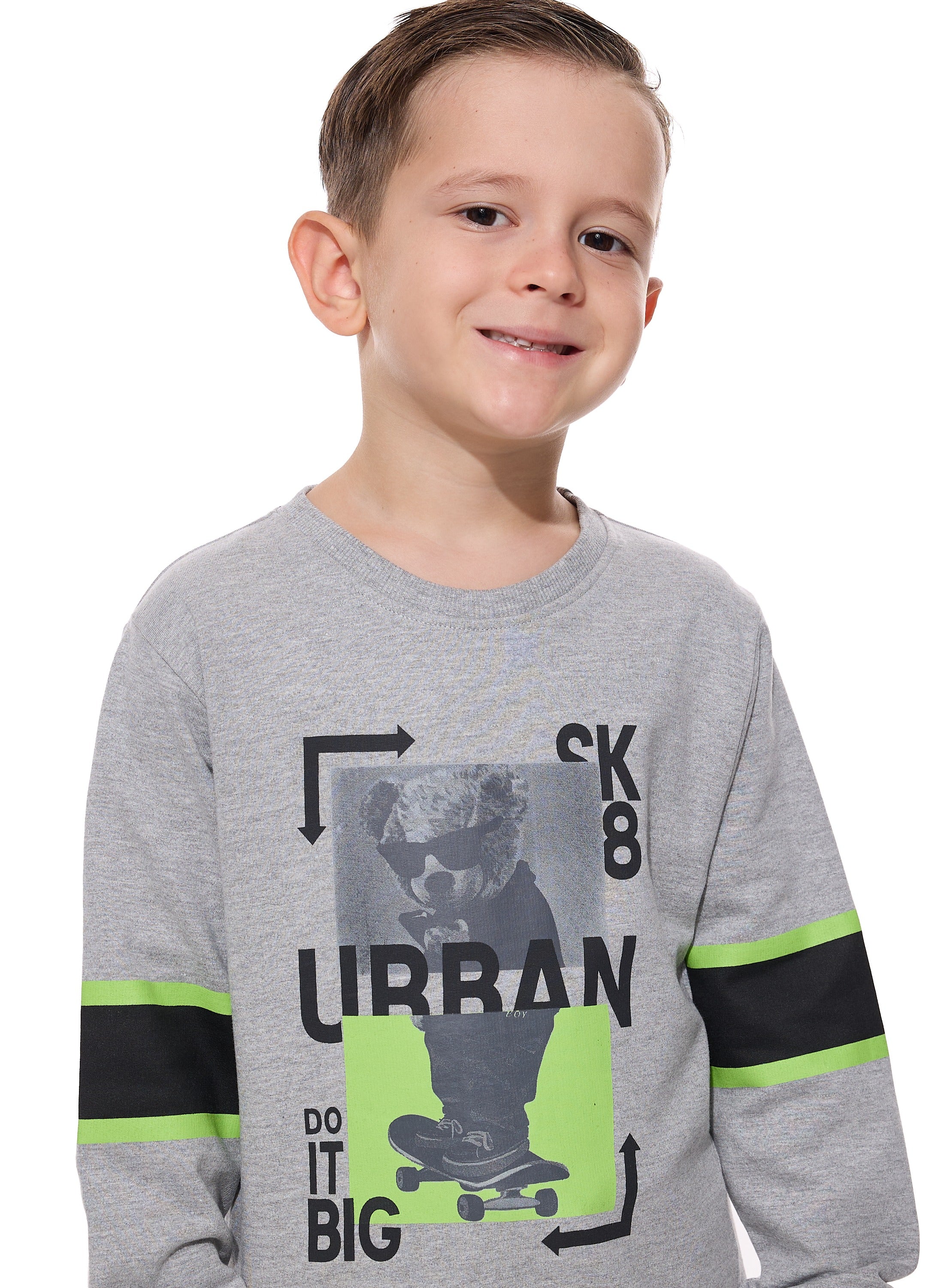 Boys' 2-Piece Sweatshirt Cut & Sew Grey Mil/ Black  And Black Jogger Set