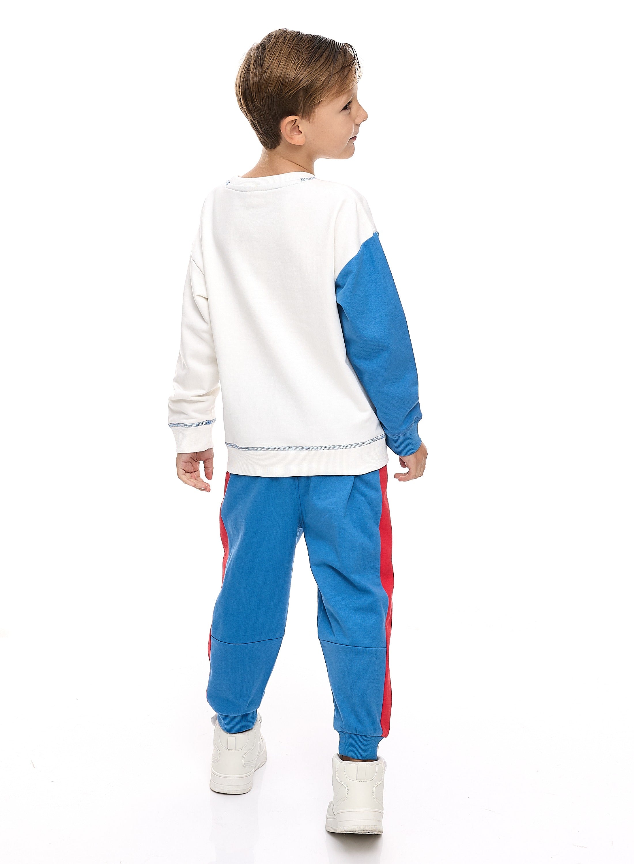 Boys' 2-Piece Sweatshirt Sets With Contrast Blue Sleeves