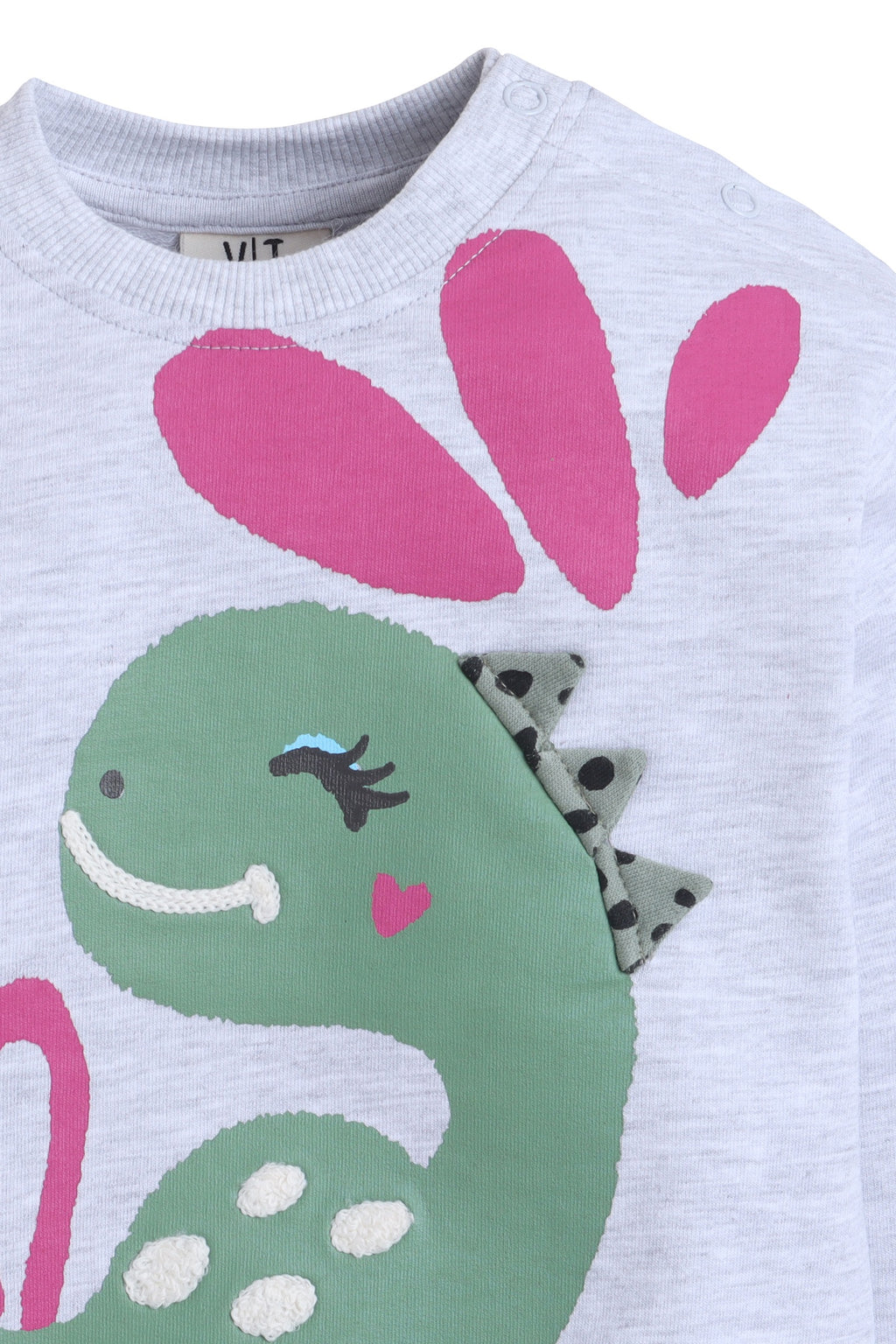 Baby Girl Dino & Heart Fleece Tracksuit “ Oatmeal 2-Piece Set