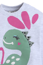 Baby Girl Dino & Heart Fleece Tracksuit “ Oatmeal 2-Piece Set