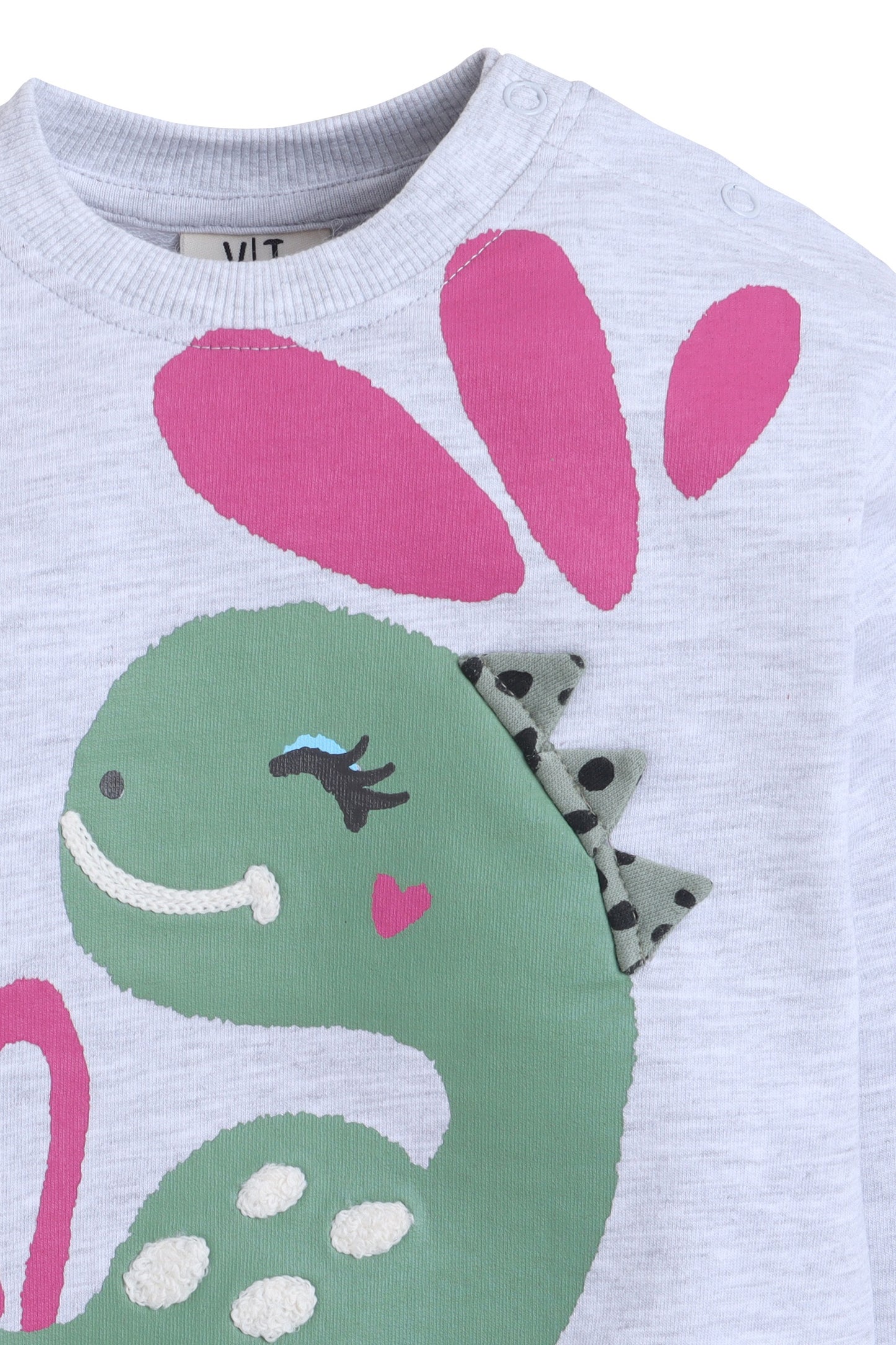 Baby Girl Dino & Heart Fleece Tracksuit – Oatmeal 2-Piece Set