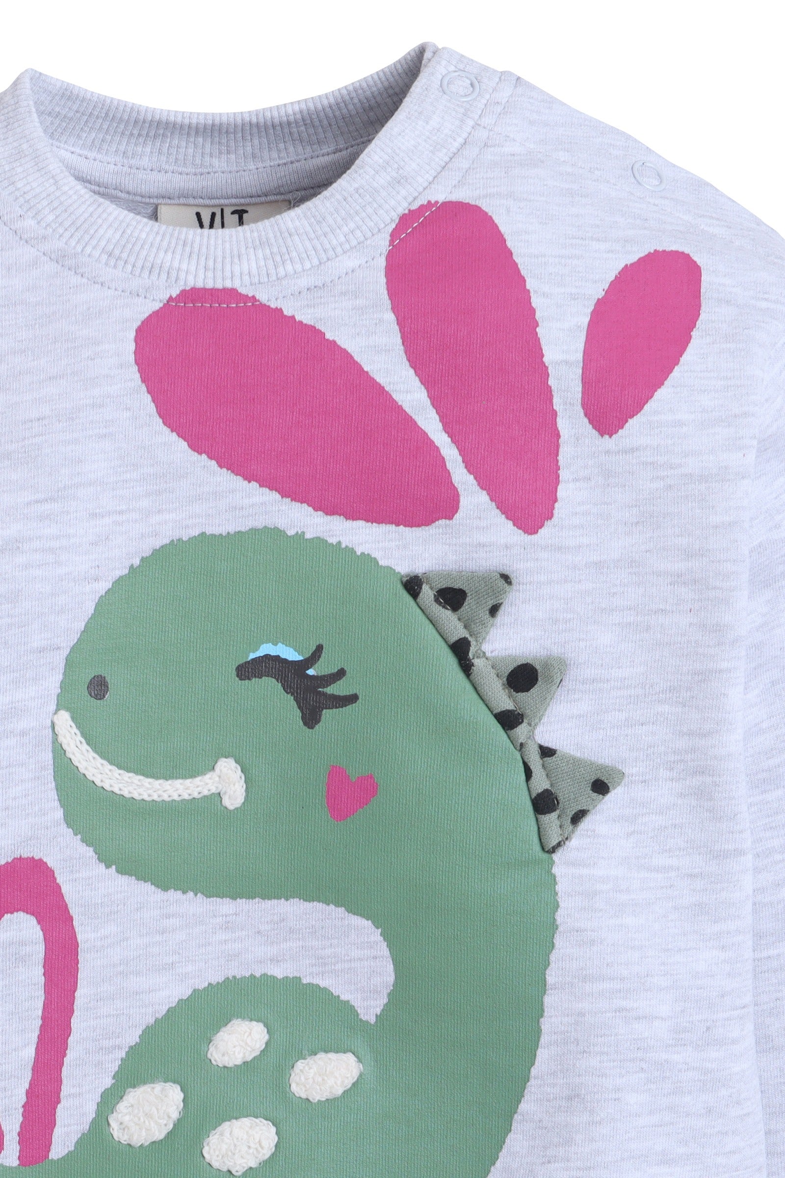 Baby Girl Dino & Heart Fleece Tracksuit “ Oatmeal 2-Piece Set