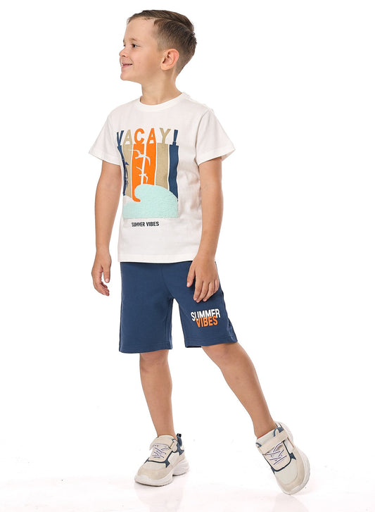 Victor and Jane Boys' 2PC Set – Summer Vibes & Beach Days -Off White and Blue