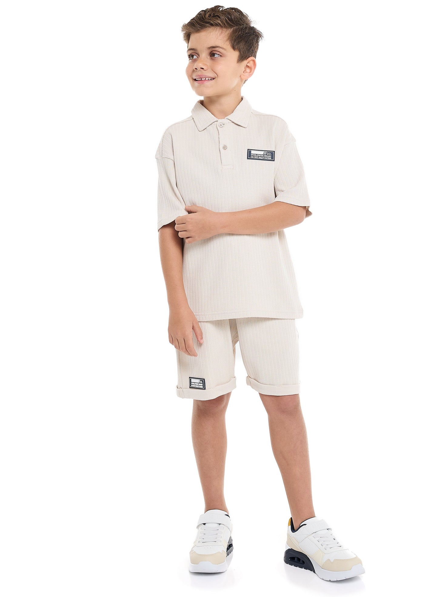 Victor and Jane Boys' Beige 2-Piece Jacquard Set with Pockets